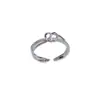 Anillo Abierto de Doble Capa con Forma de Corazón, Minimalista, de Plata con Incrustaciones de Diamantes, Estilo Francés de Lujo Ligero, Moda, Diseño Único para Mujeres