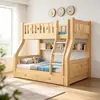 Cama alta y baja de pino de madera maciza Cama litera para niños con estantería Cajones Barandilla de estrella Cama de doble capa superior e inferior de madera maciza