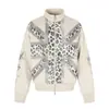 Sudadera cárdigan con cuello alto y estampado de leopardo para hombre, estilo de marca moderna europea y americana, chaqueta casual holgada de doble cremallera para primavera y otoño