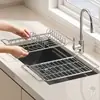Estante escurridor para fregadero de acero inoxidable, estante de almacenamiento retráctil para cocina, cesta escurridora multifuncional para fregadero, portavasos escurridor