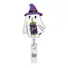Suporte de Crachá de Nome de Enfermeira Halloween Desenho Animado Fantasma Bebida Fivela de Tração Acrílica Giratório Retrátil Porta-Cartão