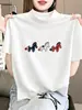 Camiseta feminina de algodão puro, manga curta, gola alta meia, escovada e espessa, branca, estilosa e versátil, top base para moda outonal