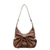Bolso de Mujer con Pliegues de Gran Capacidad para el Trabajo, Cuero Suave de Gama Alta con Decoración de Lazo, Bolso de Hombro Retro para Mujer de Otoño e Invierno