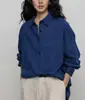 Camisa de linho de manga comprida de outono para mulheres, com estilo old money, design casual, adequada para usar em camadas como um top de alta qualidade