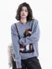 Suéter de Tricô Jacquard Cartoon Pony Estilo Retrô Americano para Homens e Mulheres, Novo Estilo Outono e Inverno, Pulôver Solto e Preguiçoso Estilo High Street