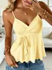 Top Camisola Europeu e Americano Transfronteiriço para Primavera/Verão 2026, com Decote V, Cintura Marcada, Borda Franzida e Amarração, Peça de Roupa Exterior Sem Mangas Emagrecedora