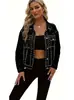 Jaqueta Jeans Feminina Europeia e Americana de Indústria Pesada com Rebites Top Studded Strass Moda Versátil Tendência Peça Externa Item Quente Europeu e Americano