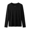 Camiseta de Manga Larga de Lana Tencel Suave y con Caída para Mujer con Lentejuelas Doradas Pequeñas, Estilo Coreano Sencillo, Versátil para Principios de Otoño, Adecuada como Capa Base