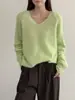 Suéter de Tricô com Gola V, Tecido Macio, Peso Pesado, Escovado, Fio 28, Seda de Amora e Caxemira para Mulheres, Outono/Inverno 26 Sweater Escovado