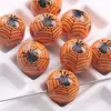 Novas contas de madeira coloridas de Halloween de 16 mm com estampas de aranha, leopardo e rosto de fantasma, contas redondas para acessórios de pulseira DIY