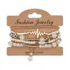 Pulsera Bohemio Multicapa de Cuentas Pulsera con Patrón de ECG de Personalidad Longitud Ajustable Conjunto de Pulseras para Mujer