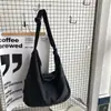 Bolsa de lona lavada estilo casual minimalista japonês e coreano, bolsa transversal de grande capacidade, bolsa de ombro para estudante, bolsa de compras casual