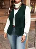 Chal de pana negro retro europeo y americano para mujer talla grande, cuello en V, de un solo botón, informal, sin mangas, prenda exterior, fuente mayorista