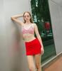 Maiô Feminino High-end Ins Estilo Contraste Cor Alça Biquíni Terno Pescoço Saia Conjunto de Três Peças Estilo Férias