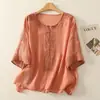 Elegante Blusa de Gasa de Mamá para Verano, de Moda Este Año, Camiseta Estampada de Manga Tres Cuartos Estilo Nacional de Verano para Mujeres de Mediana Edad y Mayores