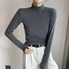 Camiseta de Manga Longa Slim Fit Quente De Rong Outono e Inverno para Mulheres, Top Meia Gola Alta com Forro de Lã para Mulheres, Camisa Base Grossa