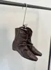Botines Delgados de Tacón Alto Apilados con Volantes Estilo Coreano 2026 Otoño/Invierno Elegantes para el Trabajo Calzado Exterior Punta Cuadrada Botines Delgados de Poner