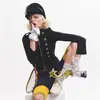 Jaqueta Retro Estilo Militar com Gola Alta, Duas Fileiras de Botões Metálicos, Ombreiras Pretas, Zíper, Caimento Justo, Jaqueta Curta Punk de Trabalho