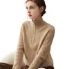 Suéter Zíper Meio Alto 100% Caxemira Pura Outono e Inverno Novo Suéter Feminino Torcido para Usar por Baixo Estilo Doce Suéter Pulôver Curto