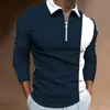 Colección de otoño transfronteriza: Camisa polo de manga larga para hombre, a la moda y versátil, con rayas y cuello estampado