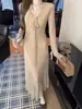 Vestido Largo de Encaje con Manga Larga y Escote en V, Estilo Maduro de Principios de Otoño, de Alta Gama, a la Moda y Sexy, Ceñido a la Cintura, Adelgazante, Bodycon, Estilo Ins