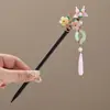Grampo de Cabelo Estilo Antigo de Ébano Sintético para Mulheres, Acessórios Modernos para Cheongsam da Dinastia Han, Grampo de Cabelo de Madeira, Novo Grampo de Cabelo com Franja Chinoiserie Super Feérico