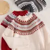 Suéter de alta qualidade para crianças, 100% lã pura, série Fair Isle para meninas, suéter básico de malha grossa para meninos e meninas
