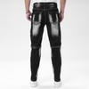 Jeans para Hombre Calle Alta Tendencia Diseño Patchwork Pantalones Azules Elásticos Versátiles Corte Ajustado Pantalones Skinny