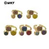 WT-R521 lujo ligero tres colores color mixto cuadrado pequeño piedra grava chapado en oro de 18k anillo abierto
