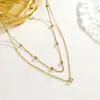 Elegante e Requintado Pequeno Diamante Redondo Aço Inoxidável Camada Dupla Colar 18K Versátil Luxo Leve Corrente da Clavícula Atacado