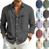 Amazon Americano Transfronterizo para Hombre Nuevo Casual Algodón Lino Manga Larga Botones Cardigan Holgado Transpirable Color Sólido Camisa Hombre