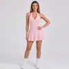 Mono de yoga estilo europeo y americano con cuello halter en V, ceñidor de cintura, para mujer, adecuado para deportes al aire libre, anti-exposición, secado rápido, ropa de tenis y fitness