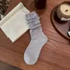 Calcetines Retro de Encaje Perezoso para Mujer Otoño Invierno Color Sólido Algodón Resistentes al Olor Media Pantorrilla Personalidad Puño de Burbuja Calcetines con Volantes