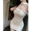 Vestido Sexy de Tubo Halterneck Estilo Lujuria Pura para Mujer 2025 Verano Sexy Cintura Adelgazante Look Adelgazante Cadera Falda Corta