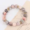 Com Cartão 8mm Pulseira de Contas Pedra Zebra Rosa Presente de Feriado Homens e Mulheres Pulseira de Contas Coração de Amizade Atacado Estilo Quente