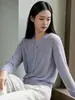 Cárdigan de punto 100% lana ultrasuave estilo francés, top base de manga larga ajustado para mujer