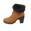 Botas de Moda de Salto Alto Quentes com Forro de Lã Transfronteiriças para Mulheres, Botas de Algodão Grossas de Inverno em Camurça, Tamanho Grande, Salto Bloco, Acabamento em Pelo