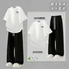 Conjunto Casual Masculino de Verão Novo Respirável Confortável Gola Redonda Versátil Simples Manga Curta Calça Reta Conjunto de Duas Peças
