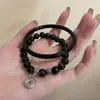 Set de Pulseras de Perlas Negras para Niñas 2024 Nuevo Estilo Zen Retro Pulseras para Pareja y Mejores Amigas Joyería