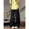 Jeans de pierna ancha de cintura alta para mujer con bordado de cachorro, otoño e invierno, forrados de polar, engrosados, holgados, adelgazantes, con caída, pierna recta, pantalones de largo hasta el suelo