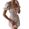 Vestido de verano para mujer, elegante, estilo francés, con mangas abullonadas y estampado floral, ideal como prenda de dopamina, 2023