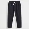 Pantalones largos versátiles de verano para hombre, de corte holgado, hechos de material fino de lino transpirable, pantalones deportivos casuales de pierna recta de seda helada para parejas
