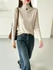Suéter de punto para mujer con cuello semi-alto, suéter de terciopelo Andy otoño/invierno corte ajustado, suéter suave y acogedor, capa base elegante con cuello camisero