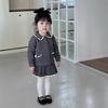 Otoño e Invierno Ins Traje de Suéter Navideño para Niñas Tesoro de Mujer Solapa en Contraste Gancho Top de Año Nuevo + Falda 2 Piezas