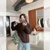 Suéter de Punto Casual Versátil para Mujer 2025, Nuevo Estilo, Corte Delgado, Color Sólido, con Borde Rizado y Canalé Vertical, Cuello Semi Alto
