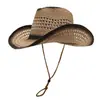Sombrero de Paja Cortado Estilo Vaquero Occidental Estilo Étnico Europeo y Americano Ala Ancha Viajes al Aire Libre Pradera Sombrero Casual Transpirable Sombrero para el Sol