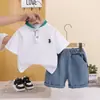 Traje de niño Estilo Western de Verano 2025 Ropa de Verano Delgada Nueva Ropa de Bebé Lel Color Sólido Manga Corta Ropa Moderna para Niños