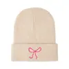Gorro de Punto Bordado con Lazo Estilo Coreano de Lana para Mujer, Versátil, Cálido para Exteriores y Equitación