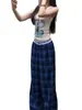 Pantalones de pierna ancha a cuadros azules y negros de estilo británico transfronterizo, nuevo estilo de verano, de cintura alta, adelgazantes, fluidos, holgados, casuales, largos hasta el suelo
