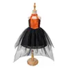 Vestido de Halloween cosplay europeu e americano transfronteiriço, saia longa com gola halter de teia de aranha para meninas, saia tutu com laço grande